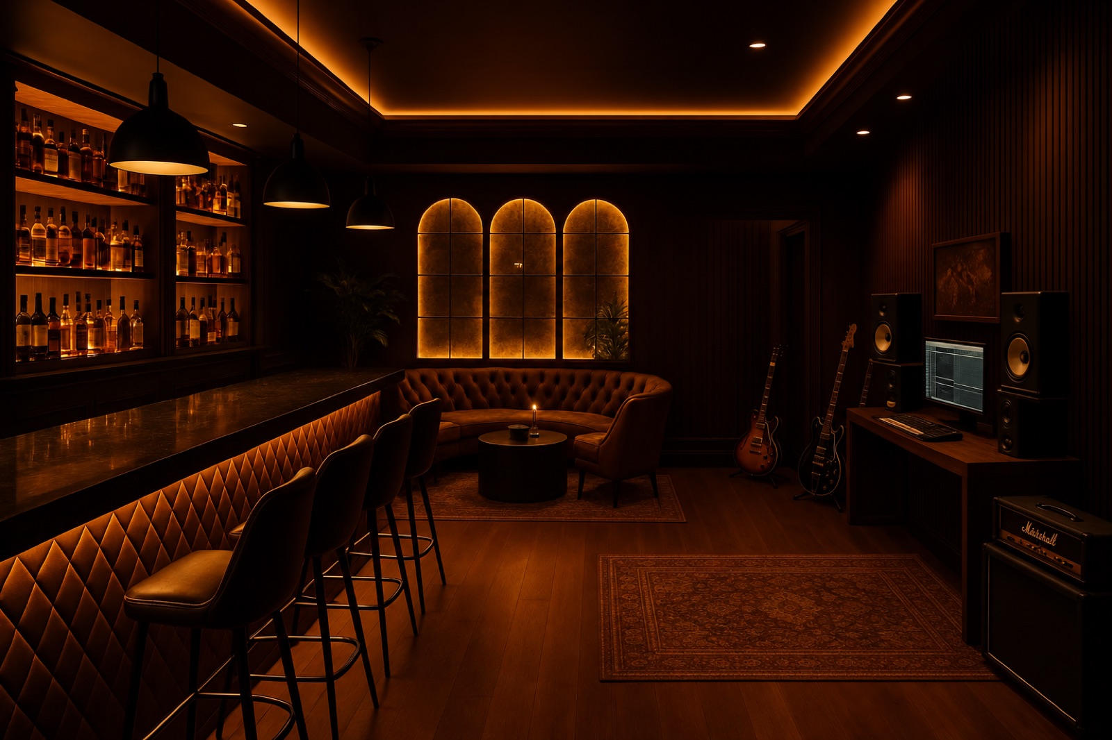 The vault bar reference room with no guitars on the walls.